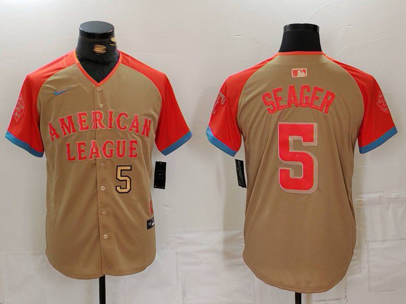 Men Texas Rangers 5 Seager Orange All star 2024 Nike MLB Jersey style 4